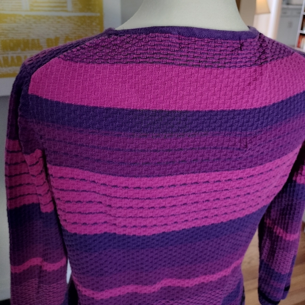 Vintage Liz Claiborne Purple and Pink Striped Sweater Cotton Blend - Picture 3 of 5